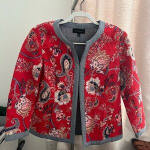 Talbots Red and Gray Paisley Blazer Quilted Size Small